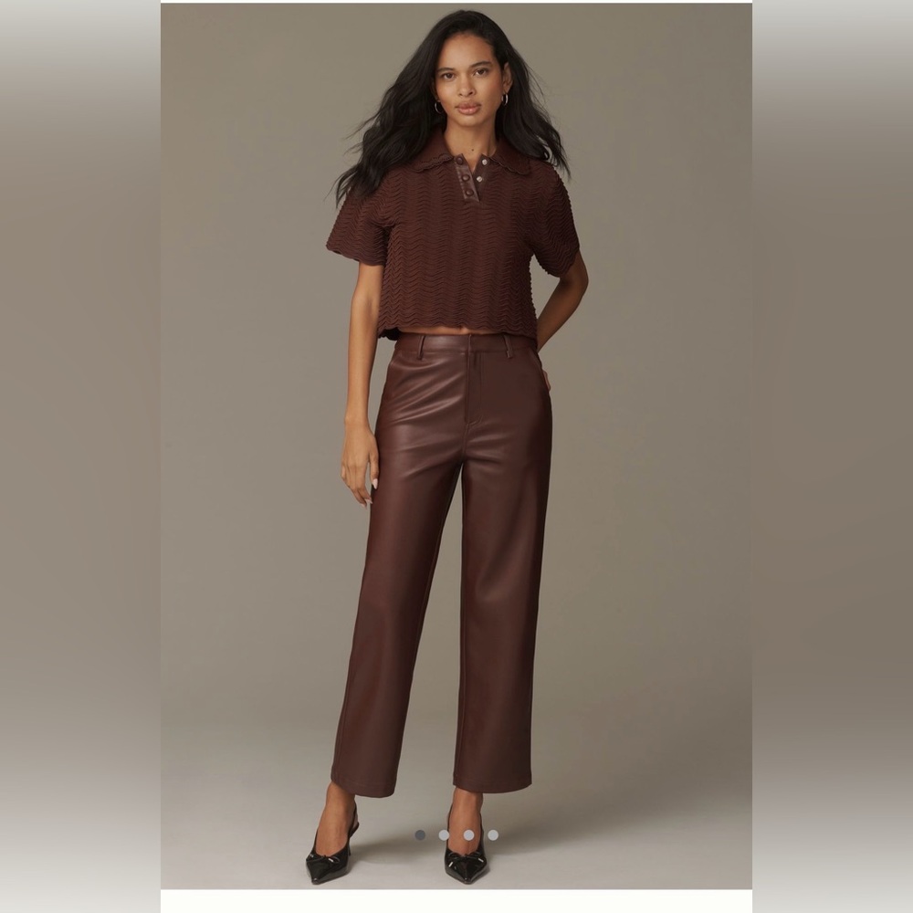 En Saison Dark Brown Cropped Pants Anthropologie faux leather